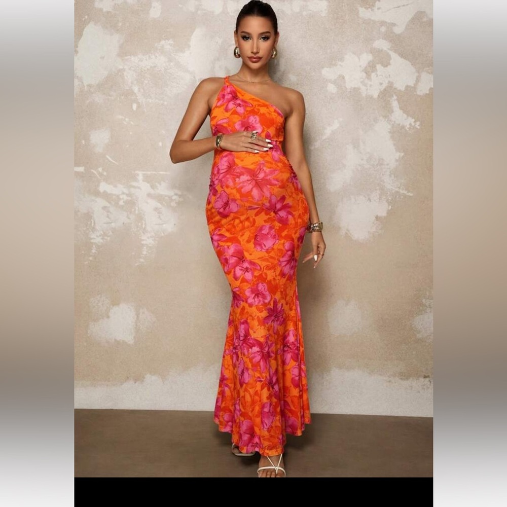 Bright Orange and Pink Maternity Dress